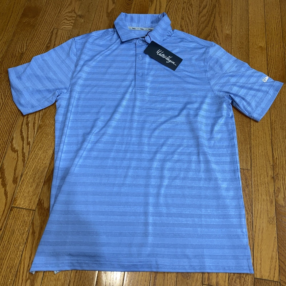 Walter Hagen Texture Stripe Golf Polo Shirt Small Grey‎ Sky Daybreak Blue